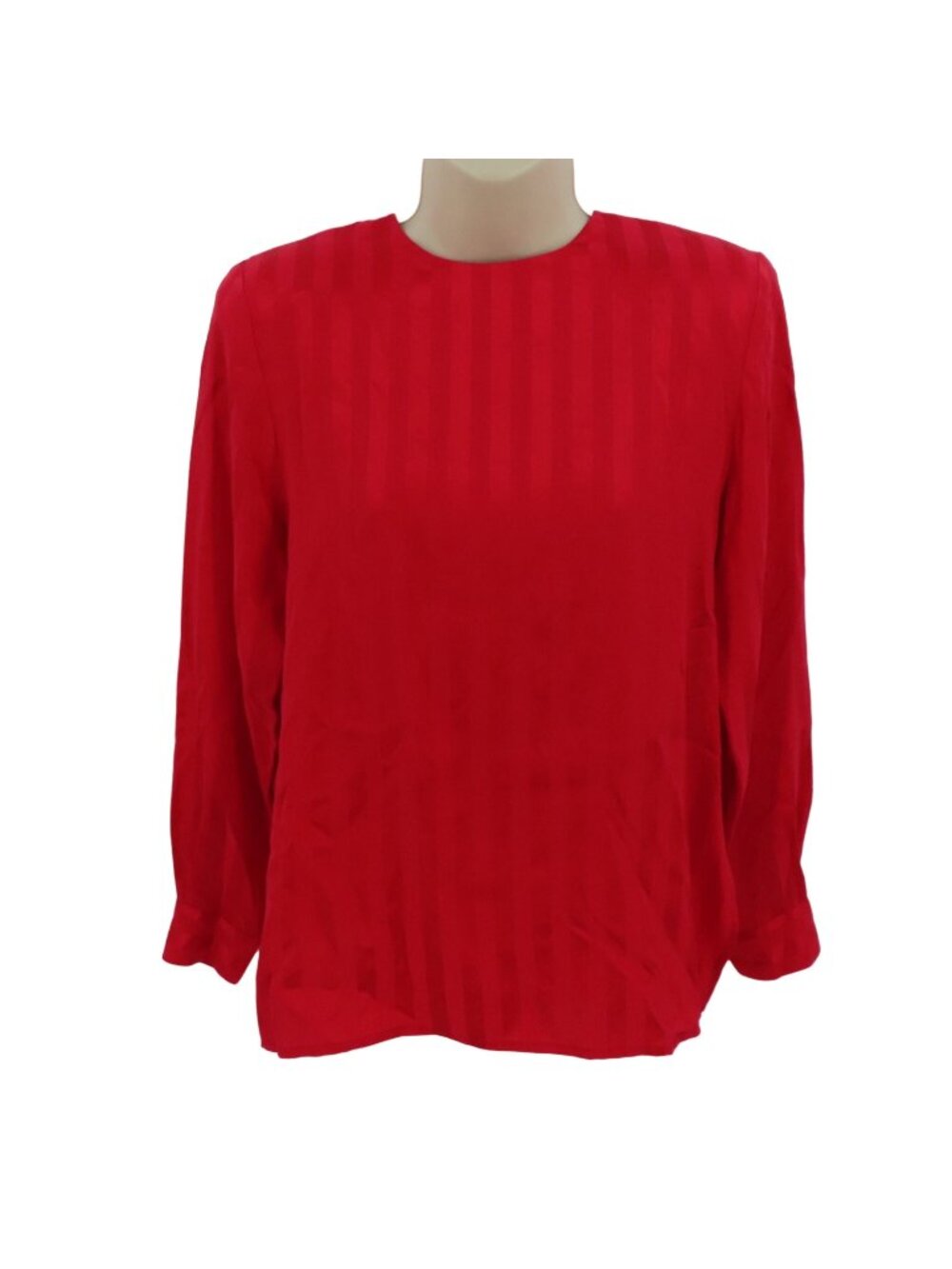 Ann May Womens Extra Small XS Silk Red Long Sleeve Blouse Shirt Top Shoulder Pad